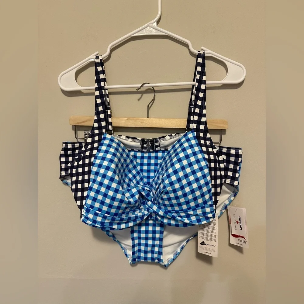 NWT Draper James x Lands' End Blue Gingham Swim Set Size 14 - Picture 4 of 13